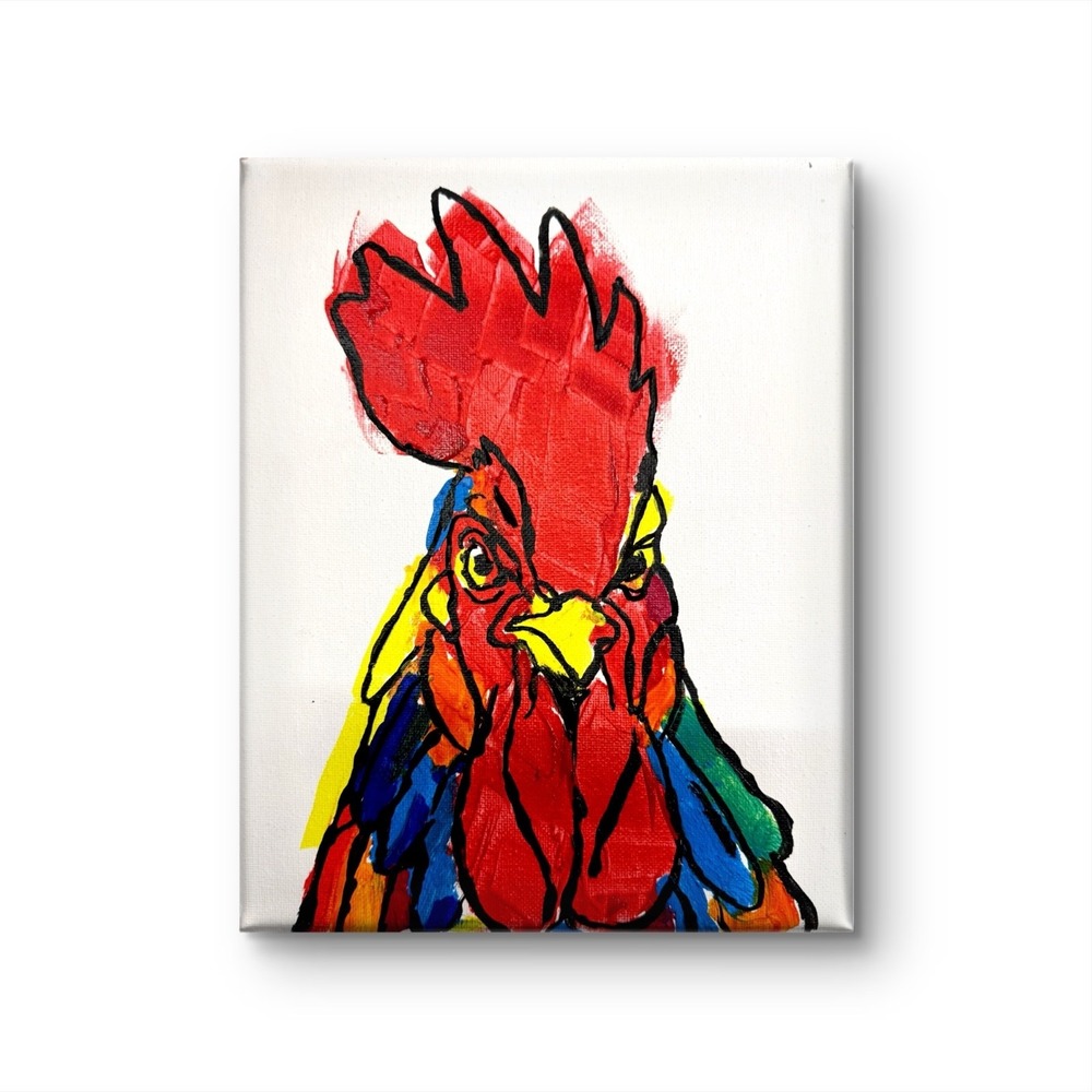 Papa Diouf Original Painting Rooster Farmhouse Abstract Multi 8x10 New